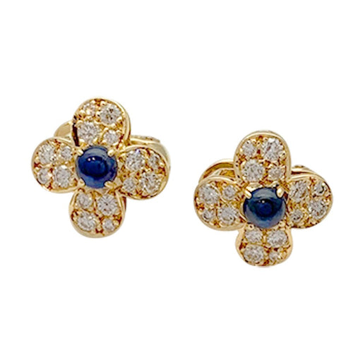 Boucles d'oreilles Boucles d'oreilles Van Cleef et Arpels, "Trèfles" or jaune, diamants et saphirs 58 Facettes 30379