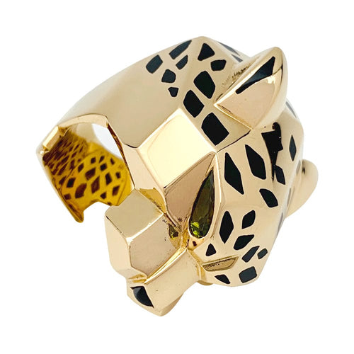 Bague 64 Bague Cartier modèle "Panthère" en or jaune, péridots, laque, onyx. 58 Facettes 29819-1