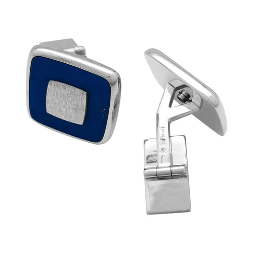 Boutons de manchette Piaget, or blanc et lapis lazuli. 58 Facettes 28216