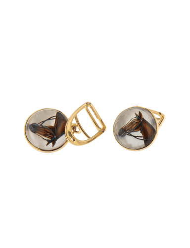 Boutons de manchette Hermès - Boutons de Manchette Tête de Cheval Or Jaune 58 Facettes