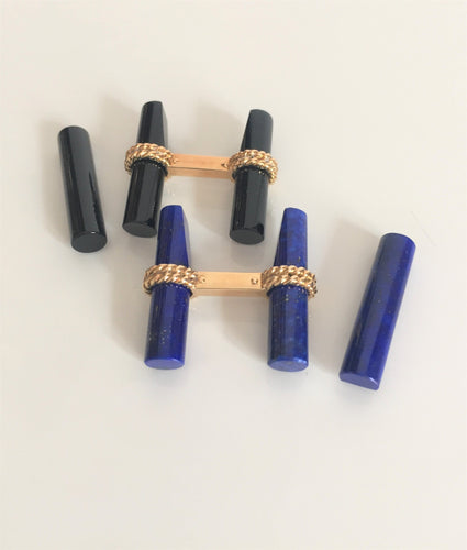 Boutons de manchette bâtonnets onyx et lapis 58 Facettes 375