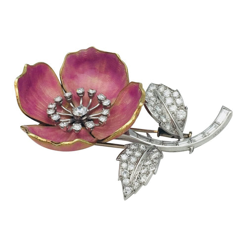 Broche Broche "Eglantine" Boucheron en or et platine, émail et diamants. 58 Facettes 26763