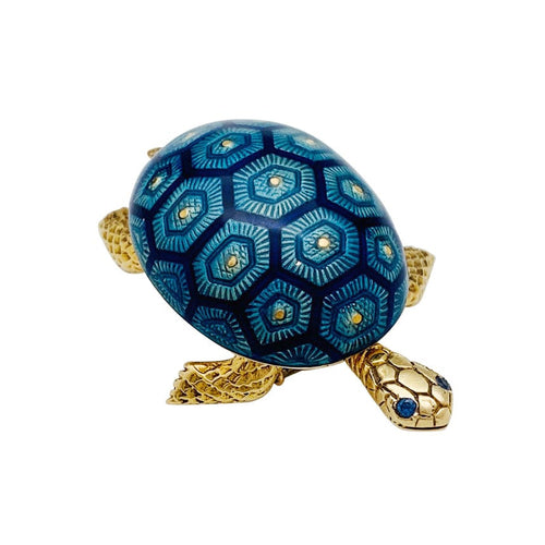 Broche Broche Boucheron tortue or jaune, émail et saphir. 58 Facettes 29701