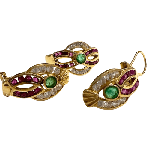 Boucles d'oreilles 55 ENSEMBLE EN OR CONTEMPORAIN DU 20ÈME SIÈCLE 18 kts avec CORCONIA ; ÉMERAUDE et RUBIS 58 Facettes Q964A