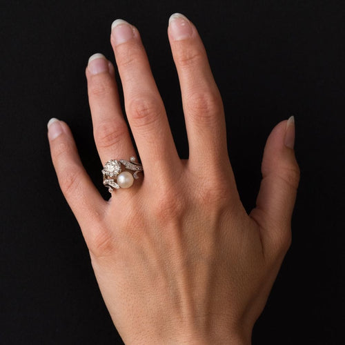 Bague 54 Bague ancienne diamants et perle fine toi et moi 58 Facettes 18-049-54