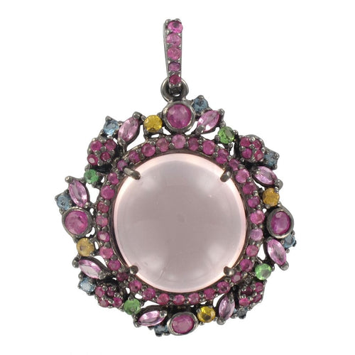 Pendentif Pendentif quartz rose saphirs topazes et grenats 58 Facettes 18-040