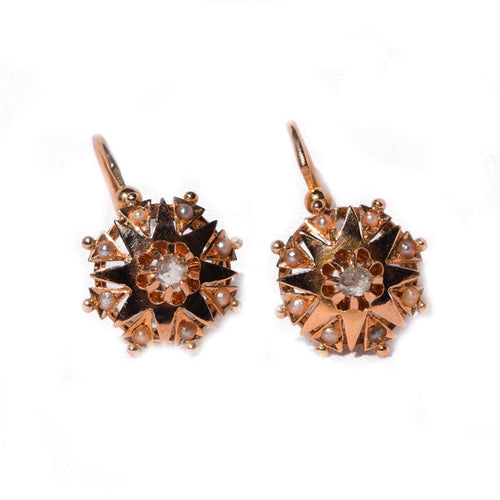 Boucles d'oreilles Dormeuses En Or Rose Diamants Et Perles 58 Facettes ELLIADE9