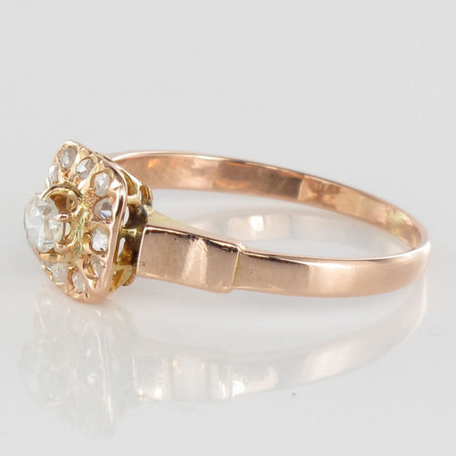 Bague 52 Bague ancienne or rose diamants carrée 58 Facettes 17-122-48