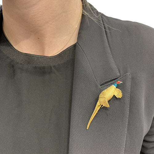 Broche Broche Mellerio "Faisan" en or jaune, émail et diamant. 58 Facettes 29966