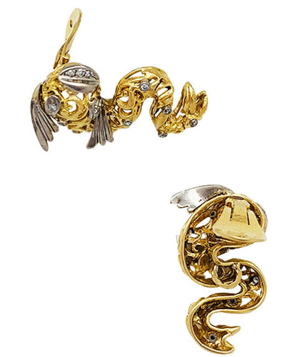 Boucles d'oreilles Boucles d'oreilles Zolotas "Poissons" en or jaune, platine et diamants. 58 Facettes 30398