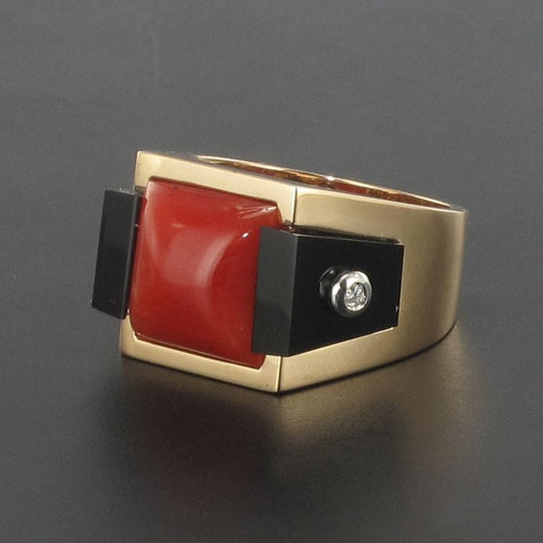 Bague 54 Bague corail onyx et diamants 58 Facettes 17-357-54-1