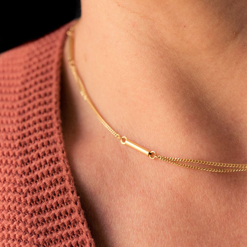 Collier Chaîne double en or maille gourmette et batonnets 58 Facettes 20-041B