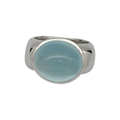 Bague 52 Bague carrée en or blanc, cabochon d'aigue-marine. 58 Facettes 30362