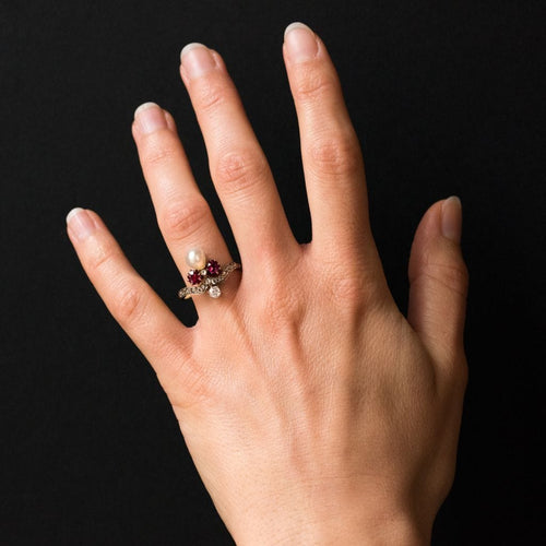 Bague 58 Bague ancienne duchesse rubis diamants et perle fine 58 Facettes 17-151-58-1