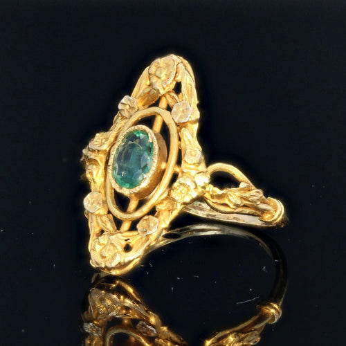 Bague 51 Bague ancienne émeraude marquise 58 Facettes 21-077-51