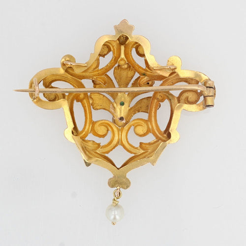 Pendentif Broche pendentif ancien perle émeraude diamant 58 Facettes 19-480A