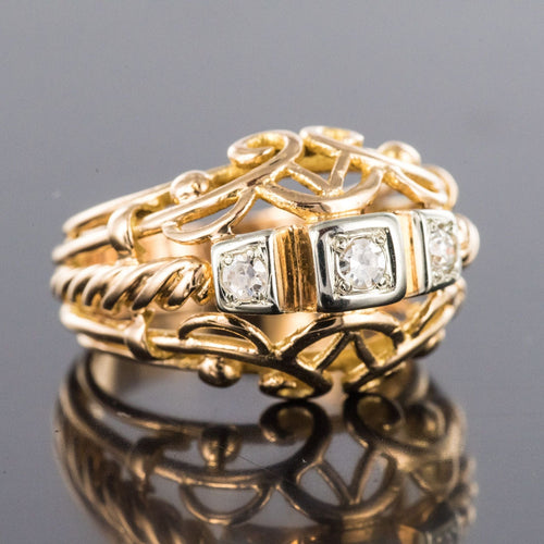 Bague 55 Bague vintage fils d'or rose et diamants 58 Facettes 14-185-55