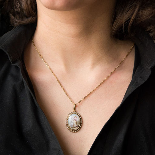 Pendentif Pendentif médaillon ancien miniature sur porcelaine et perles fines 58 Facettes 17-343