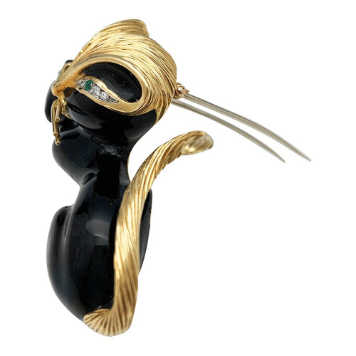 Broche Broche Fred, "Panthère", or jaune, émail, diamants, émeraudes. 58 Facettes 30324