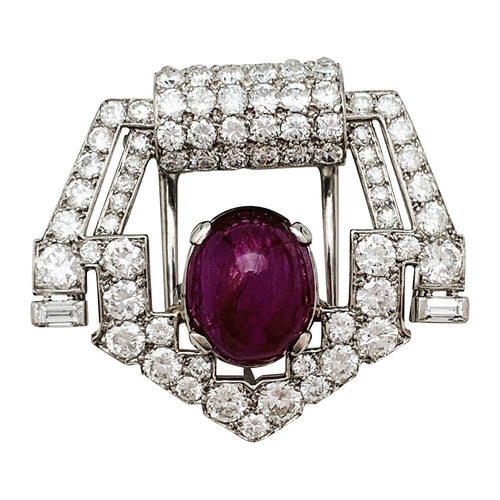 Broche Broche Cartier Art Déco en platine diamants et rubis étoilé. 58 Facettes 30488