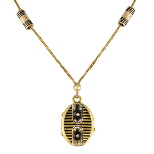 Collier Collier ancien médaillon et coulants émaillés et diamants 58 Facettes 18-357