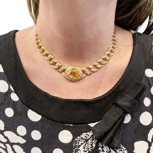 Collier Collier Cartier en or jaune diamants et saphir jaune. 58 Facettes 30440
