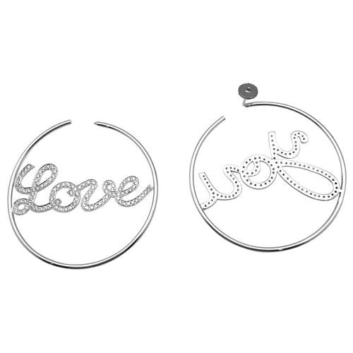 Boucles d'oreilles Créoles en or blanc et diamants "Love You". 58 Facettes 27406