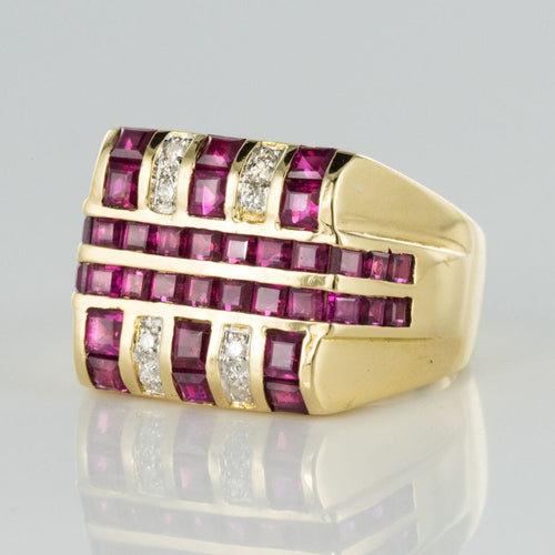 Bague 53 Chevalière rubis diamants 58 Facettes 18-252-53