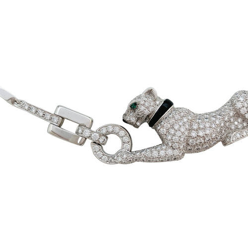 Collier Collier Cartier "Panthère" en or blanc, diamants, émeraude et onyx. 58 Facettes 29385