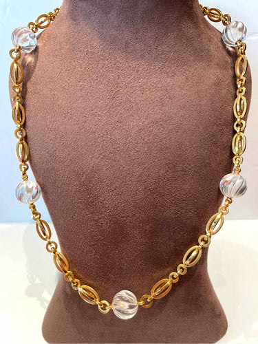 Collier Sautoir Boules de Cristal et Or Jaune 58 Facettes