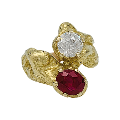 Bague 57 Bague toi et moi en or jaune, diamant et rubis. 58 Facettes 30192