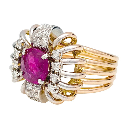Bague 53.5 Bague 1950 en or rose, platine, diamants et rubis. 58 Facettes 30117