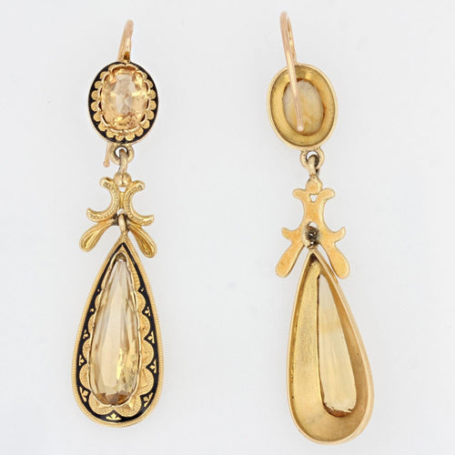 Boucles d'oreilles Pendants d'oreilles anciens citrines et émail noir 58 Facettes 19-609