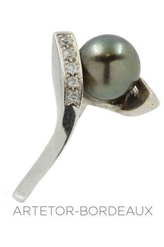 Bague 55 Bague moderne perle noire et diamants 58 Facettes 16461