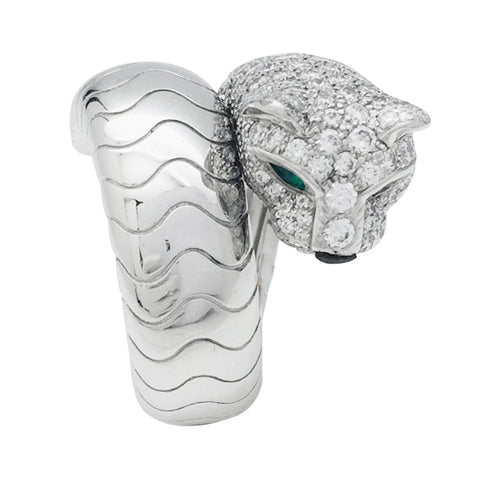 Bague 53 Bague Cartier "Panthère de Cartier" en or blanc, diamants, émeraudes et onyx. 58 Facettes 29075-1