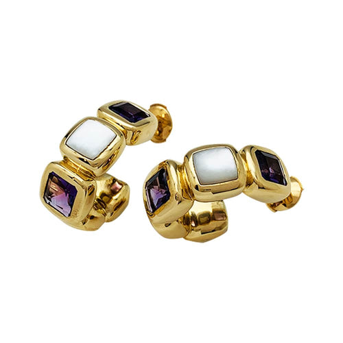 Boucles d'oreilles Boucles d'oreilles Van Cleef & Arpels "Saint Germain" en or jaune, améthystes et nacres. 58 Facettes 30290