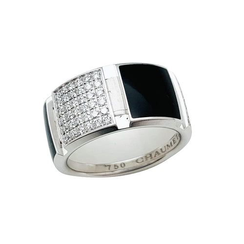 Bague 53 Bague Chaumet, "Classe One", or blanc, diamants, laque. 58 Facettes 30620