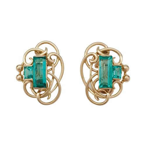 Boucles d'oreilles Boucles d'oreilles vintage, or jaune et émeraudes. 58 Facettes 29015