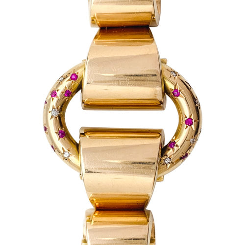Bracelet Bracelet Tank en or rose, diamants et pierres rouges. 58 Facettes 29753