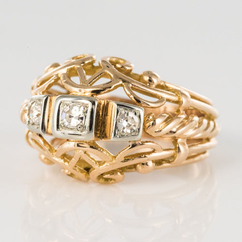 Bague 55 Bague vintage fils d'or rose et diamants 58 Facettes 14-185-55