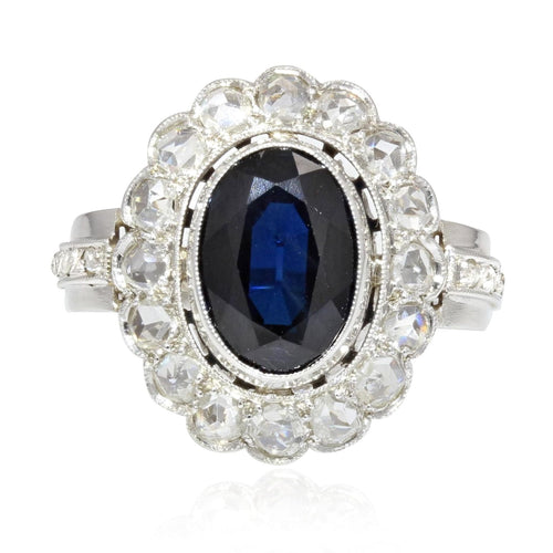 Bague 52 Bague ancienne saphir diamants entourage 58 Facettes 21-184-52