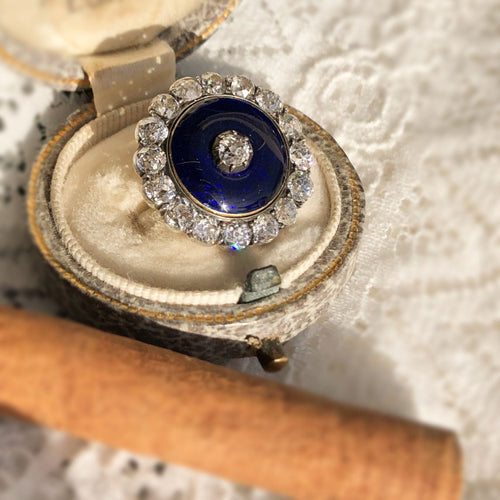 Broche Broche ancienne Asprey émail bleu et diamants 58 Facettes 19-042