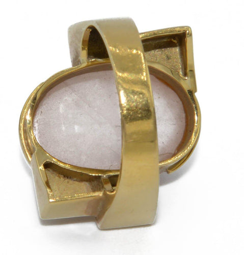 Bague Bague or jaune géométrique ornée d'un quartz rose 58 Facettes 0