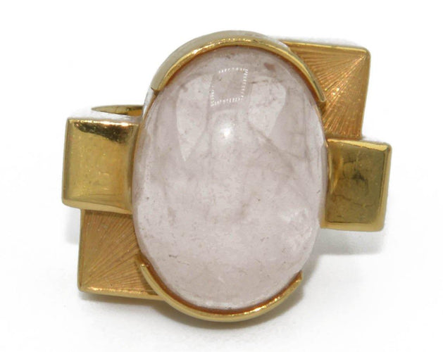 Bague Bague or jaune géométrique ornée d'un quartz rose 58 Facettes 0