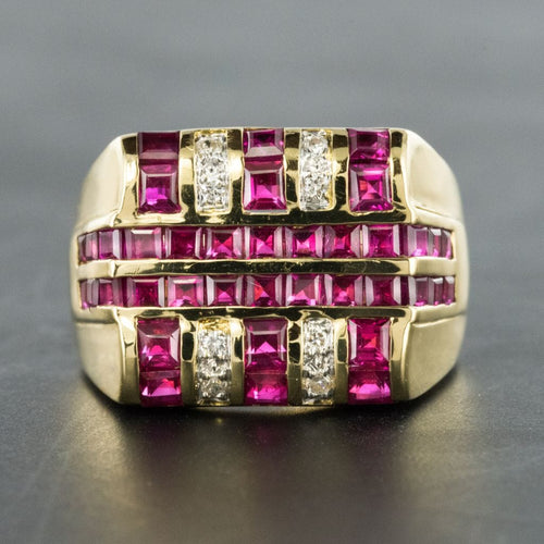 Bague 53 Chevalière rubis diamants 58 Facettes 18-252-53