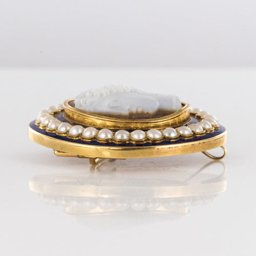 Broche Broche Camée email bleu perles 58 Facettes 14-105-8377620