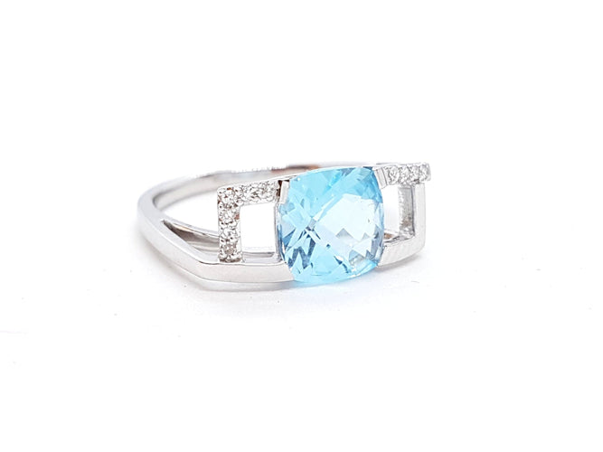 Bague 54 Bague Or blanc Topaze 58 Facettes 00710CN