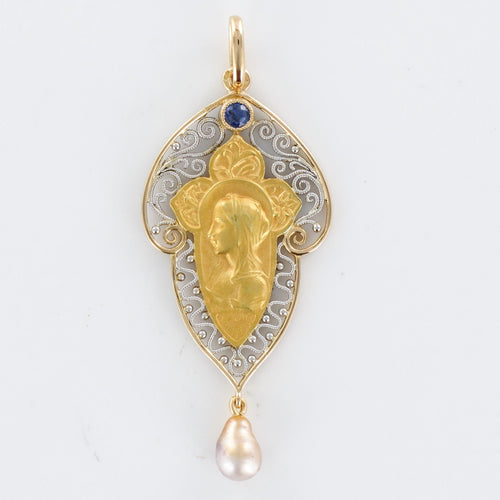 Pendentif Pendentif ancien Vierge saphir perle fine 58 Facettes 20-162