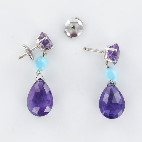 Boucles d'oreilles Boucles d'oreilles pendantes améthystes et turquoises 58 Facettes 17-302