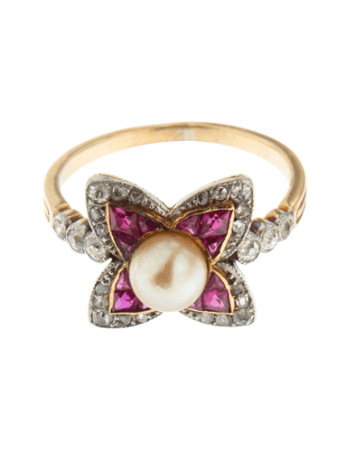 Bague 53 Bague en or jaune, perle et rubis naturels 58 Facettes